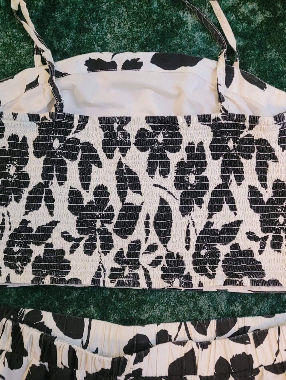 Black & White Floral Cotton Two-Piece Set - Crop Top & Maxi Skirt - Picture 7 of 8